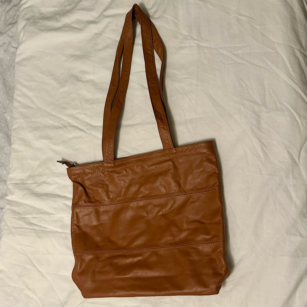 Real Ecuadorian Brown Tan Leather Tote Shoulder Bag Purse